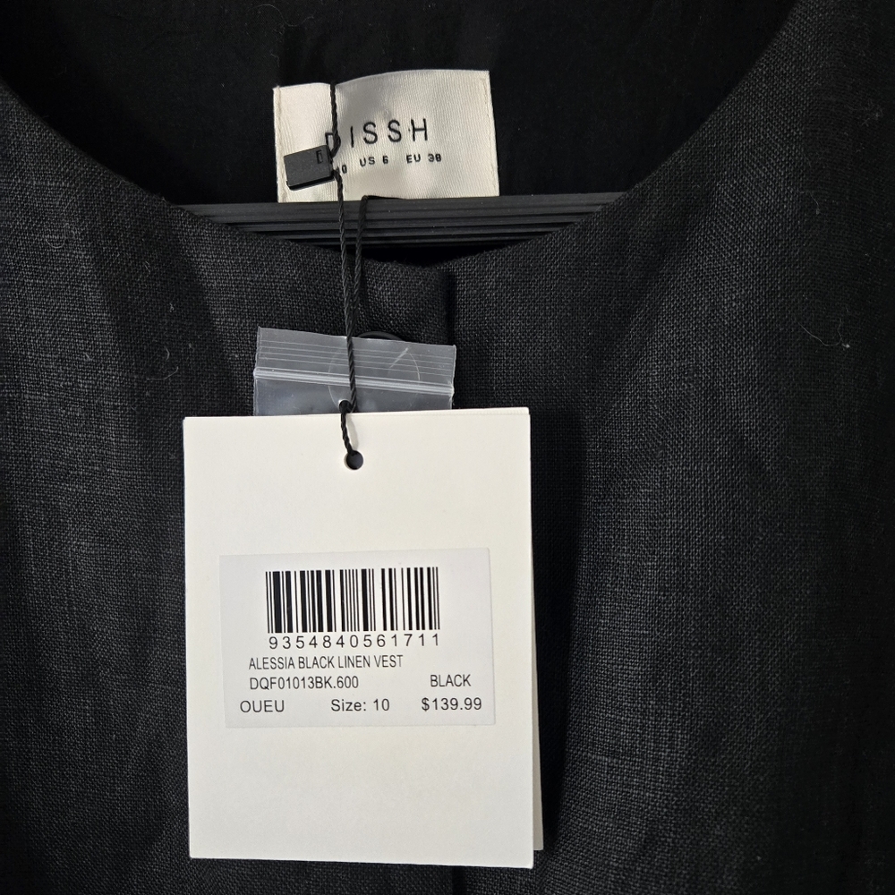 NWT DISSH Alessia Linen Vest Top in Black Size 6 US Tailored Longline Lined - Picture 13 of 16